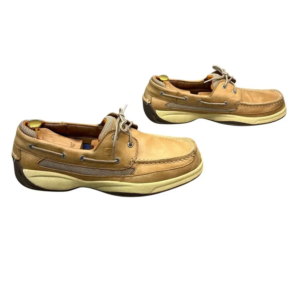 Sperry Top Sider Tan Nubuck Leather Lanyard 2-Eye Boat Deck Loafer Shoe Men 14